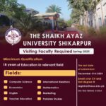 📢 Career Opportunities at The Shaikh Ayaz University Shikarpur (Latest)
